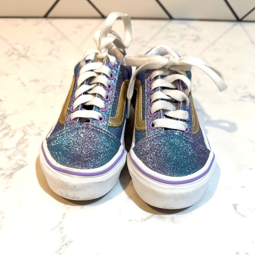 Vans Kids' Old Skool sneakers "Ombre Glitter" Blue/Purple colorway size 10.5 - Picture 3 of 8